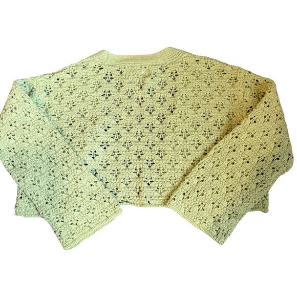 Zara Girls Crochet Knit Cardigan Light Green Sweater Size 8 - Picture 3 of 3